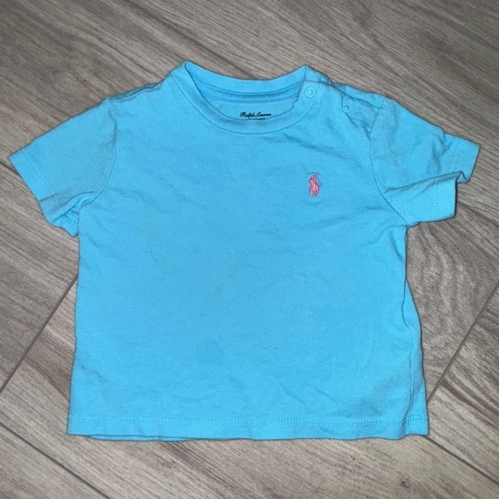 Polo Ralph Lauren Light Blue Kids Tee with Pink Logo